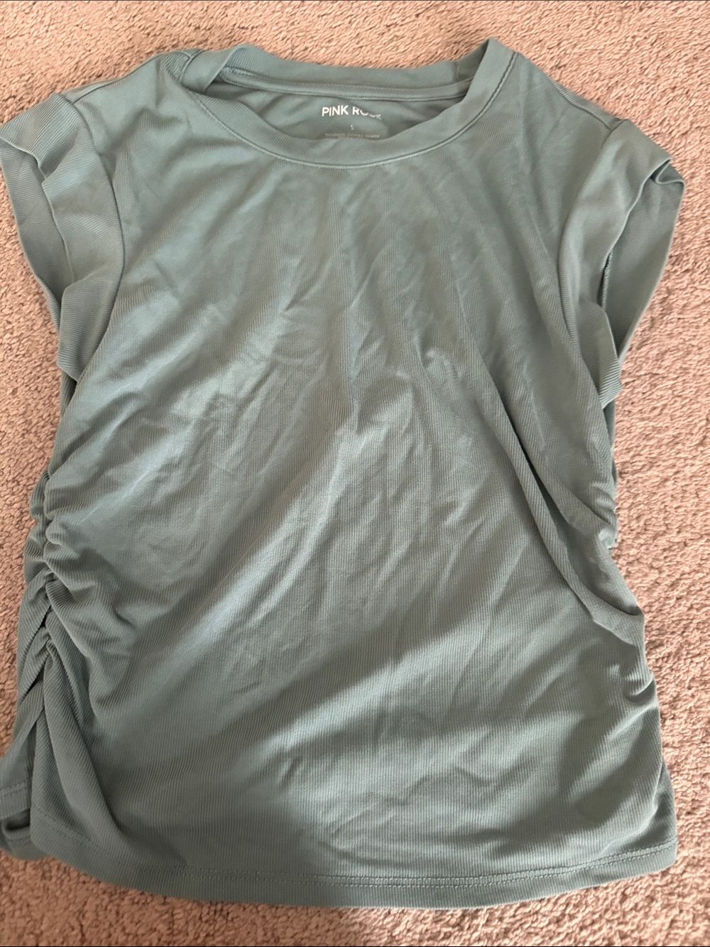 Pink Rose Sage Green Short Sleeve Ruched-Side Tee